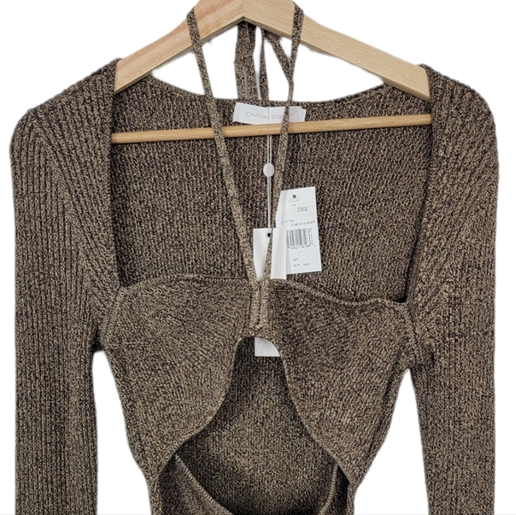 Jonathan Simkhai Alexia Top Chocolate Melange Dune Ribbed Cutout Size Large NWT - Picture 9 of 9